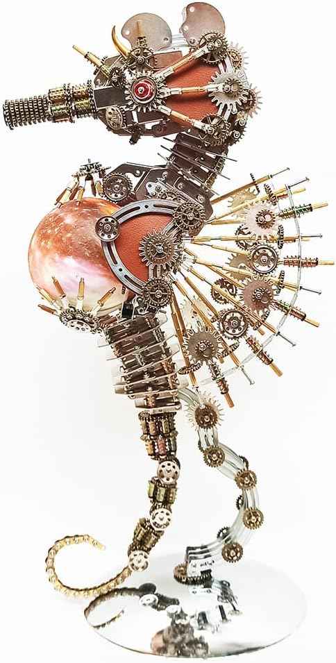 Meatalkitor 3D Puzzle Steampunk Seahorse Lamp - 2100PCS Metal Mechanical Model Kit with 16 Color Planet Light - Perfect Room Decor and Gift Choice (Planet LAMP)