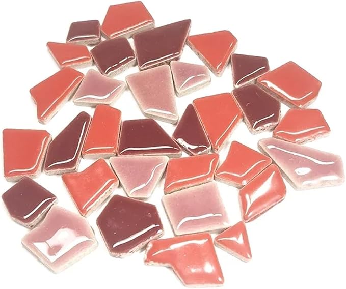 Mosaic Tiles 200g/7.05oz(Approx. 155-170pcs) Porcelain Mosaic Tiles 1-2.5cm 0.4mm Thickness Ceramic Mosaic Stones DIY Mosaic Craft Material(Red Mix)