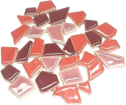 Mosaic Tiles 200g/7.05oz(Approx. 155-170pcs) Porcelain Mosaic Tiles 1-2.5cm 0.4mm Thickness Ceramic Mosaic Stones DIY Mosaic Craft Material(Red Mix)