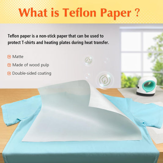 30 Pack PTFE Teflon Paper 16×11.7" 20 Sheets and Teflon Paper 8.5×11" 10 Sheets Mix Pack for Heat Press Heat Resistant Craft Mat,Sublimation Paper and Heat Transfer Paper Reusable