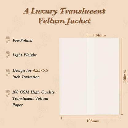 30 Pack Pre-Folded Vellum Jackets for 4.25x5.5 Invitations, Translucent Vellum Paper 4.25x5.5 Jackets, 100GSM Wedding Invitations Wraps, Envelope Liners for Birthdays, Baby Showers