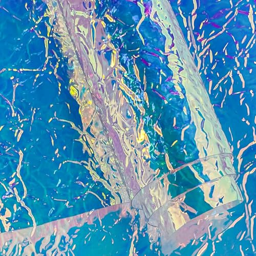 Iridescent Transparent Embossed Vinyl Holographic Blue Clear PVC Vinyl Craft Fabric 16"×54" for Sewing DIY Projects