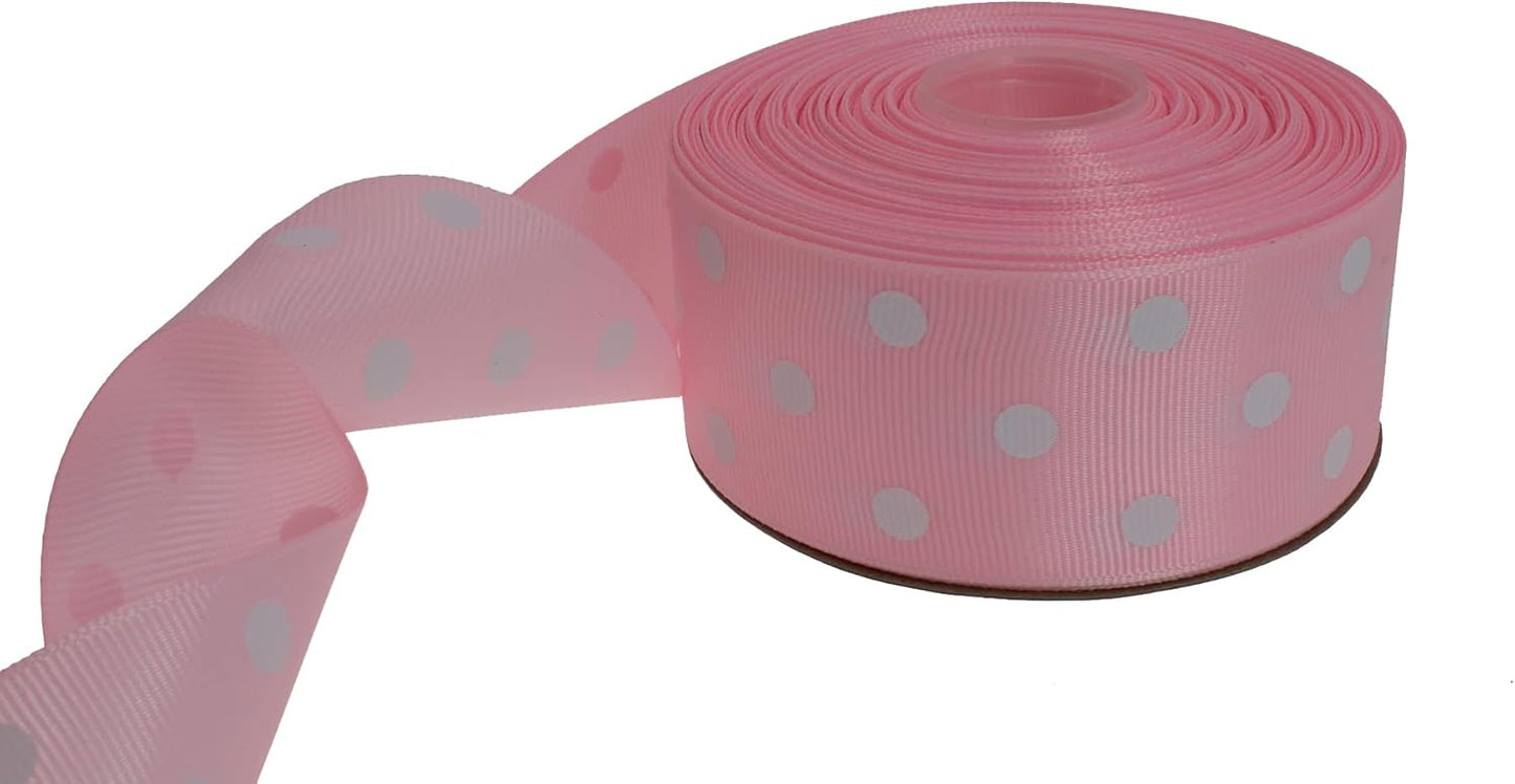 Polka Dot Grosgrain Ribbon 25 Yard Each Roll 100% Polyester (1/1-2", Pink) - Crafty Corner