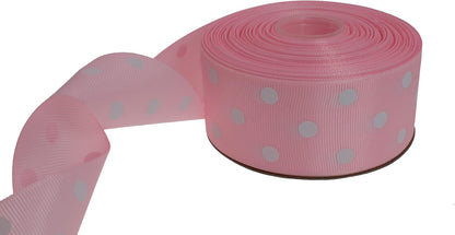 Polka Dot Grosgrain Ribbon 25 Yard Each Roll 100% Polyester (1/1-2", Pink) - Crafty Corner