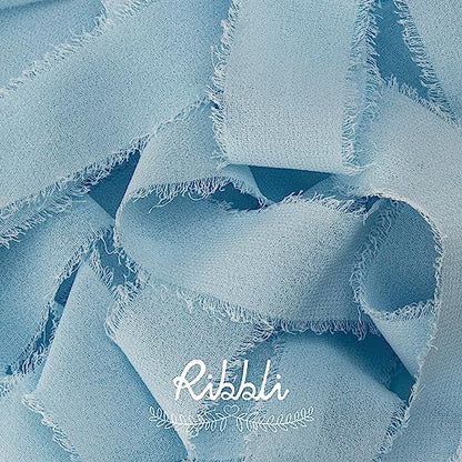 Baby Blue Chiffon Ribbon 1 Inch x 20 Yard Handmade Fringe Chiffon Silk Ribbon Blue Ribbon for Gifts Wrapping (60 Foot)