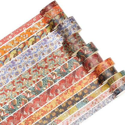 12 Rolls Kyoto Charm Washi Tape Set Japanese Arts Adhesive Tapes Geometric Garden Decorative Masking Tape Sets for Craft (12 Count)