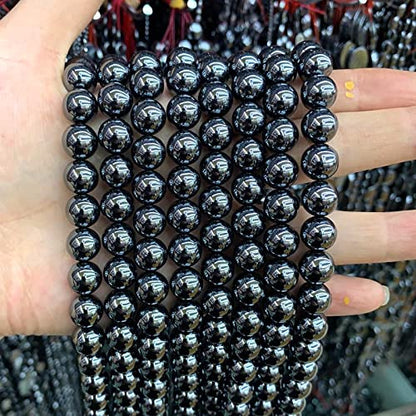 51pcs 8mm AAA Black Hematite Beads Natural Stone Gemstone Round Loose Beads for Jewelry Making DIY Bracelets Necklace Earrings (16 Count)