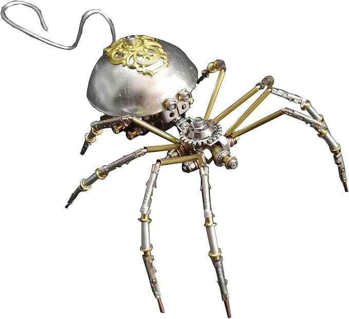 Steampunk Metal Insect Bug Mechanical Sculpture Insect 3D Metal Puzzle Spider Model Handmade for Man Entomology Learning,Gifts for Birthday(Long-Tailed Spider)