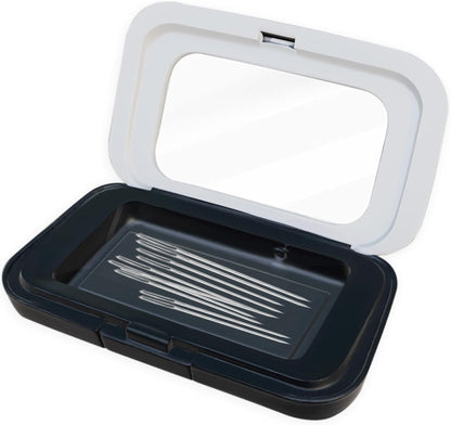 FJW Magnetic Needle Holder Case with Clear Acrylic Lid - Strong Sewing Pin Storage Case - Secure & Visible Needle Keeper for Sewing, Quilting, Crafts Small