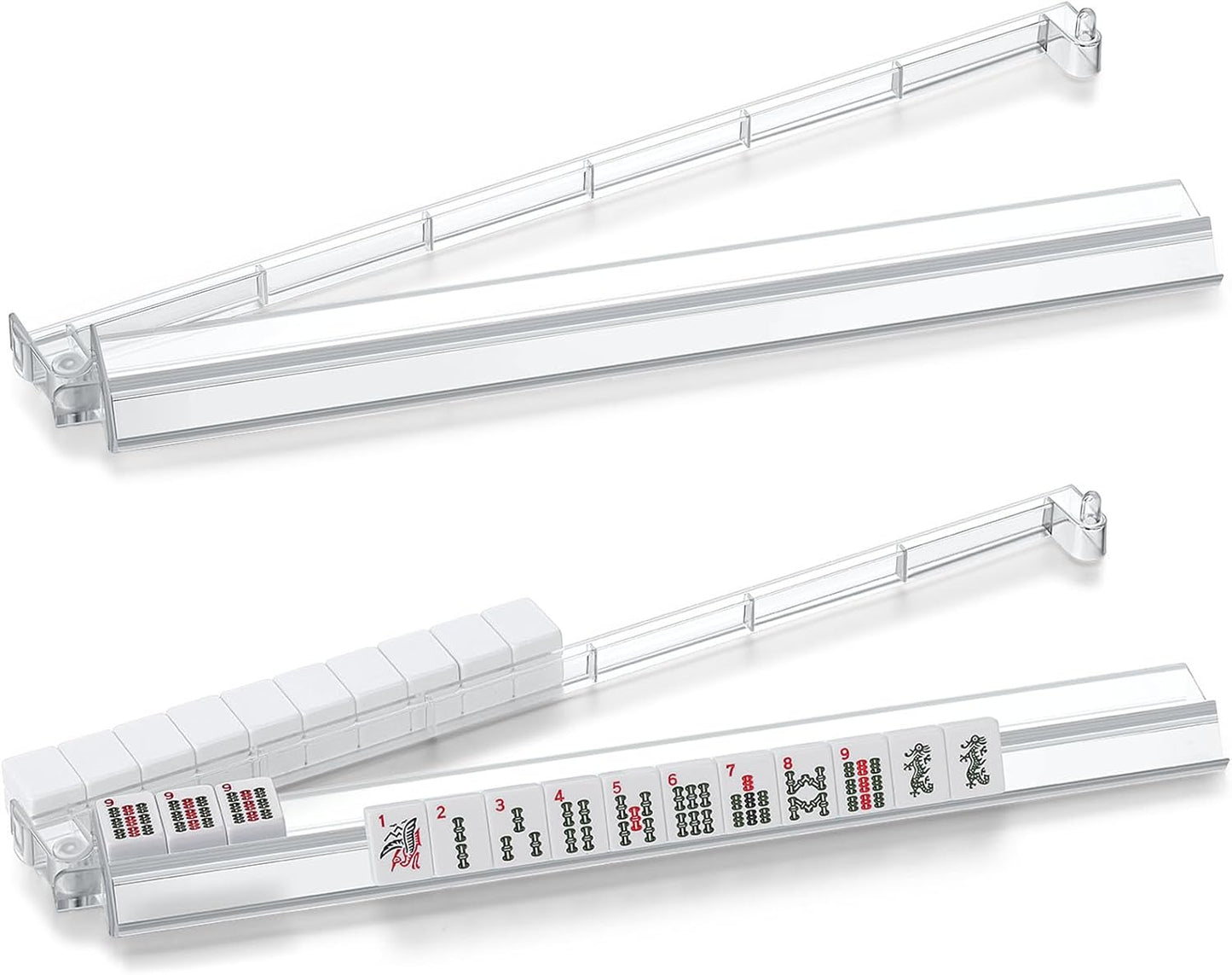 4 PCS Clear Acrylic American Majiang Tile Racks with Pushers,Mahjong All-in-One Tile Rack & Pusher, Modern American Mahjong Tile Racks