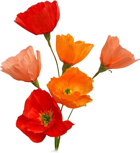 Mybbshower Orange Crepe Paper Poppy Flower DIY Making Kit Home Decoration Table Decor Pack of 24 pcs