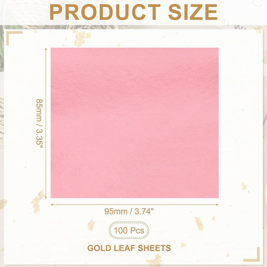 PATIKIL Gold Leaf Sheets for Art 3.7" x 3.4", 100 Pcs Gold Foil Sheet Metallic Leaf Papers for DIY Crafts Resin Furniture Nails Paintings Home Decoration, Light Pink