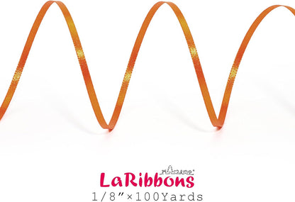 LaRibbons Orange Satin Ribbon 1/8 Inch 100 Yards Thin Luxury Double Faced Russet Orange Silk Ribbon for Flower Bouquet Crafts Gift Wrapping Wedding Fall Decoration - Crafty Corner