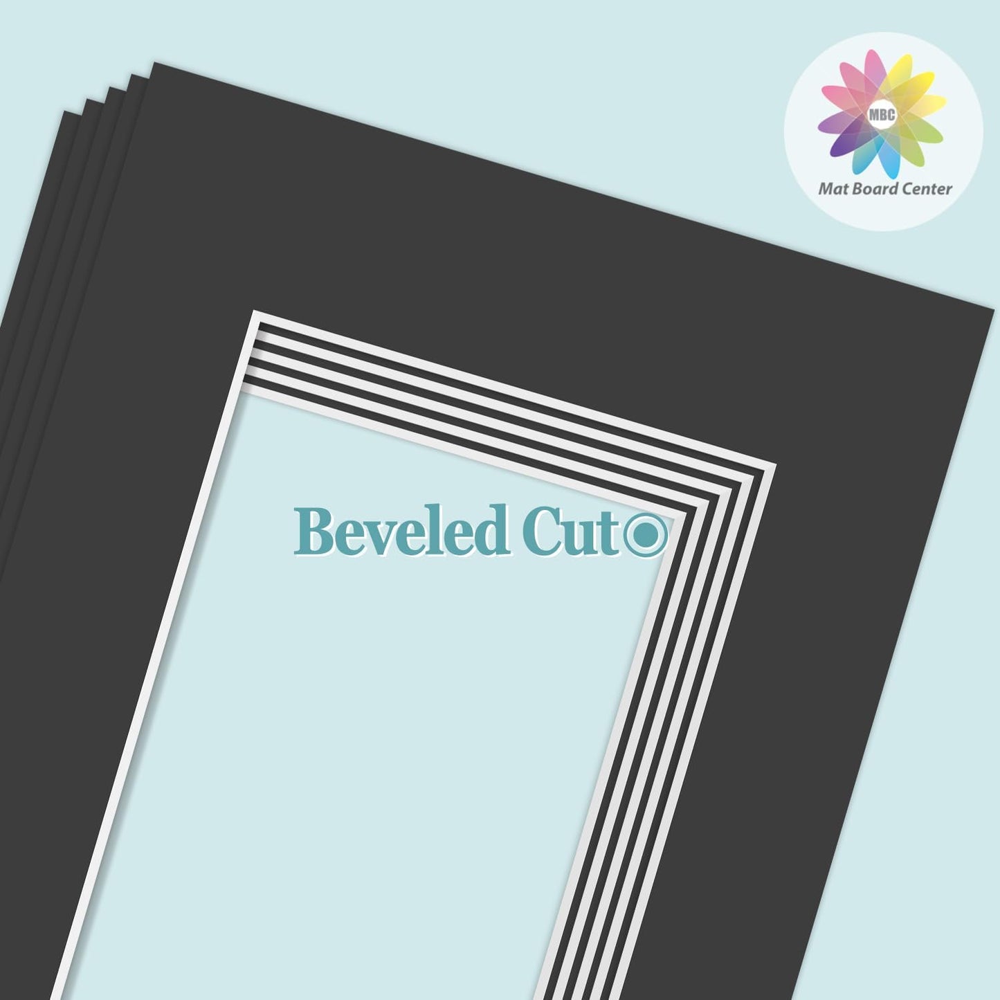 MBC Mat Board Center, 5 Pack 9X12 for 6X8 Black Picture Mats Frame Mattes, Bevel Cut, Acid Free, 4-Ply Thickness