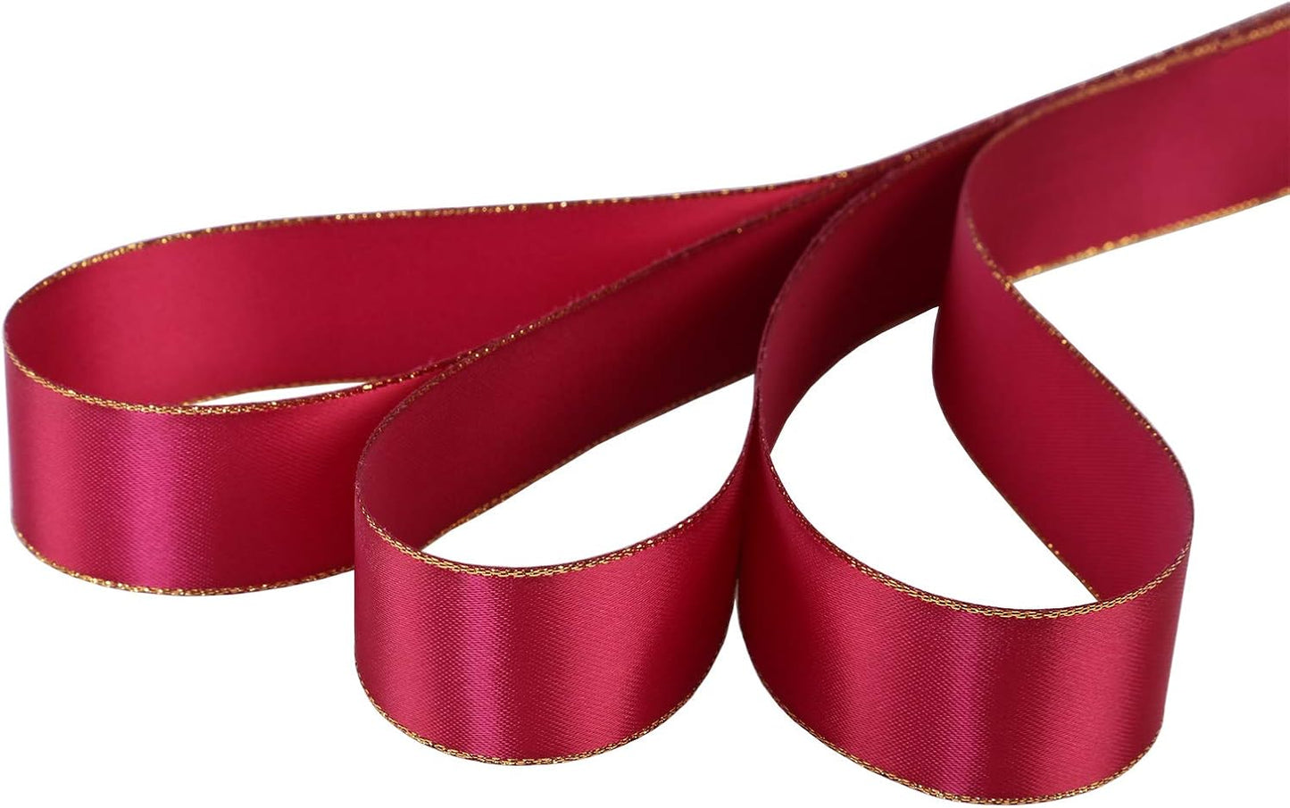ITIsparkle 1" Inch Double Faced Satin Ribbon 25 Yards with Gold Edges, 1" X 25Yd - Wine - Crafty Corner