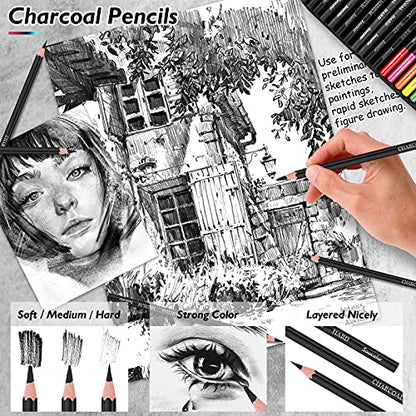 73Pcs Art Supplies Drawing Kit Sketch Pencils Set Adults Gift (73 Count)