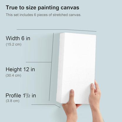PHOENIX 6x12 Inch 3 Pack Gallery Canvas - Small Long 1.5 in Thick Canvases for Painting - Deep Edge 100% Cotton 11 Oz. Gesso Primed White Blank Professional Canvas Oil & Acrylic Paints
