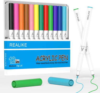 REALIKE Acrylic Paint Markers for Cricut Maker 3/Maker/Explore 3/Air 2/Air, Multicolor Acrylic Paint Pens for Rocks,Fabric, Paper, Wood, Canvas, Glass, Ceramic (1.0 Tip)