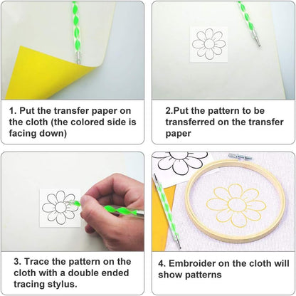 120pcs A4 Transfer Paper with 5pcs Embossing Stylus,Tracing Paper Copy Paper Carbon Water-Soluble Transfer Paper for Transfer Pattern on Fabric,Wood,Cross Stitch Cloth,Paper, Hand Painting