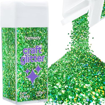 Craft Glitter Shaker Emerald Green Holographic 110g Extra Chunky (3.8 Ounce)