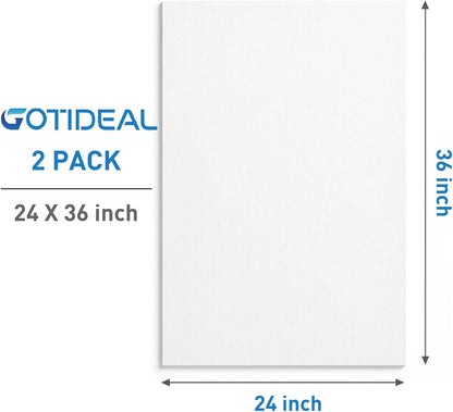 GOTIDEAL Stretched Canvases for Painting, 24x36" Inch Set of 2, Primed White - 100% Cotton Blank Art Large Canvas Boards for Painting for Acrylic Pouring, Oil Paint Dry & Wet Art Media
