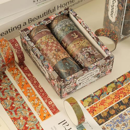 12 Rolls Kyoto Charm Washi Tape Set Japanese Arts Adhesive Tapes Geometric Garden Decorative Masking Tape Sets for Craft (12 Count)