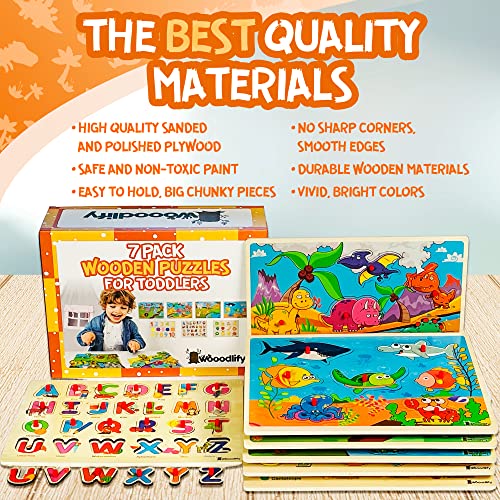 7 Pack Wooden Puzzles for Toddlers 2 3 4 5 Years Old (7 Count)
