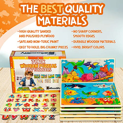 7 Pack Wooden Puzzles for Toddlers 2 3 4 5 Years Old (7 Count)