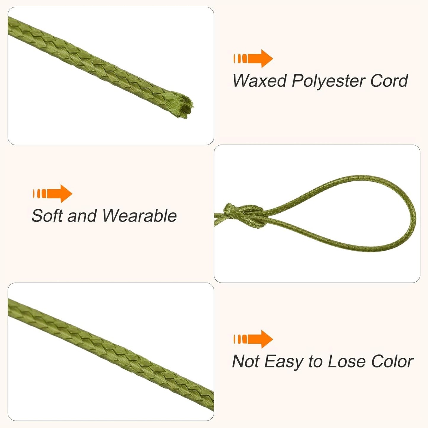 MECCANIXITY Waxed Cord 1.5mm Waxed Polyester Cord 175 Yard Wax String for Bracelet Making,Necklaces, Beading,Jewelry Making and DIY Crafts(Army Green)