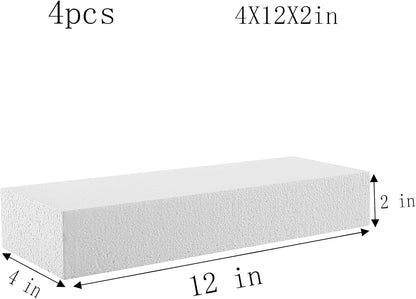 AMZQNART 4pcs Craft Foam Blocks 4×12×2in Polystyrene Blocks, Used for Making Modeling Projects, Flower Arrangements, and DIY School and Home Art Projects, in White Color.