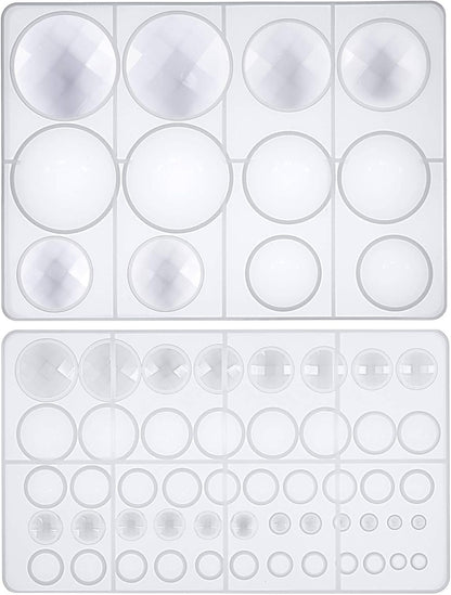 FUNSHOWCASE Cabochon Gem Resin Silicone Molds for Cake Decoration, Polymer Clay, UV Epoxy Urethane Polyresin Jewelry Making, Faceted and Round Domes Set of 2 Trays Circle Diameter 0.2-2.3inch