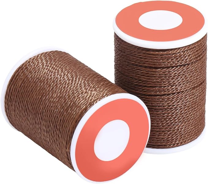 2 Rolls 24 Yards 1MM Round Wax Thread Coffee Brown Beading Rope String Waxed Polyester Taiwan Sturdy Twist Cord Threads for Jewelry Making Bracelets Necklaces Waist Chain Macrame Supplies