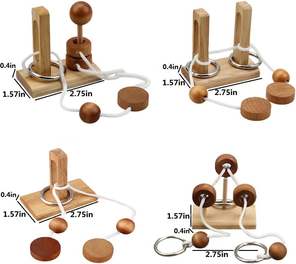 Brain Teaser Puzzle Wooden Threading Rope Loop Puzzle Luban Lock Brain Teaser Game Adult Kids Toy Puzzles for Adults (4)