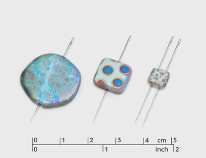 1.75 oz (50g) Mix of Unique Czech Bohemia Glass Pressed Beads, Light Blue AB Sliperit, Patterned, Matte and Glossy, Hand Made BCV