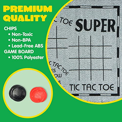 3-in-1 Vintage Giant Checkers, Tic, Tac, Toe, with Reversible Mat, 24 Chips, Family Board Game, Lawn Game, BBQ Party Favor, Indoor and Outdoor Activity for Kids and Adults (24 Count)