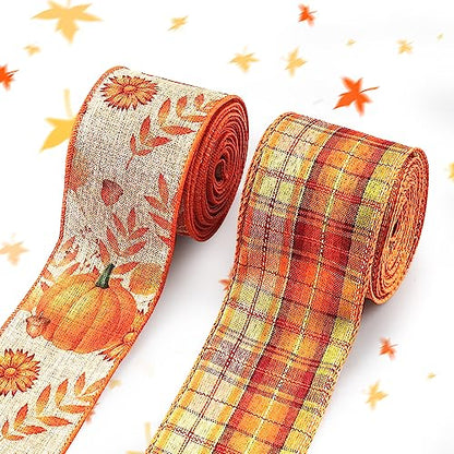 2 Rolls 10 Yards Fall Wired Edge Ribbons (30 Foot)