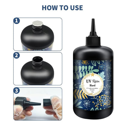 Crystal Clear Hard UV Resin Upgraded Formula Ultraviolet Fast Curing for Jewelry Making Craft Decoration, Hard Transparent Glue Solar Cure Sunlight Activated Resin (500g)