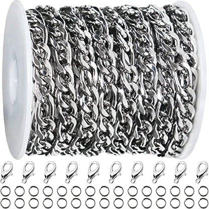 16ft Figaro Chain Roll 6mm Silver Stainless Steel Necklace Chain for Jewelry Making