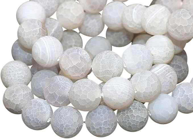 45pcs Adabele Natural Frosted Weathered White Agate Healing Gemstone 8mm (0.31 inch) Round Loose Beads Gem Stone Spacer for Craft Jewelry Making GF12-8