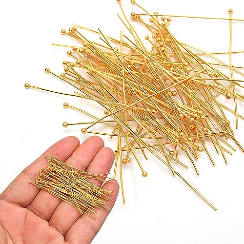 100pcs 18K Gold Filled Ball Pins Non Tarnish Craft Earring Bracelet Jewelry Making Accessories Supplies (100 Count)