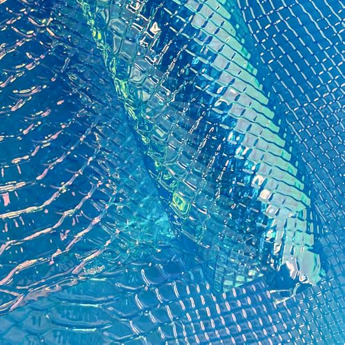 Iridescent Transparent Embossed Vinyl Holographic Blue Clear PVC Vinyl Craft Fabric 16"×54" for Sewing DIY Projects