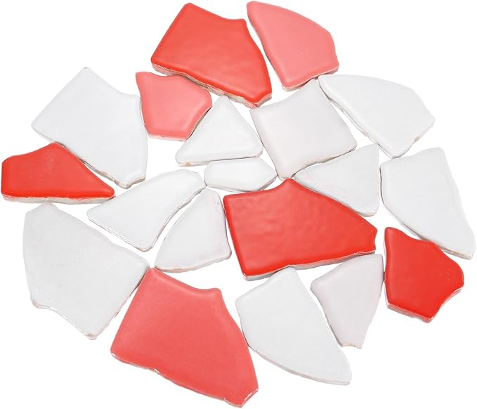 uxcell 500g/1.1LB Irregular Ceramics Mosaic Tiles, 3.2-8.5 cm Bulk Stained Ceramic Mosaic Pieces Stones Mosaic Kits for DIY Art Craft Projects Home Decor, Mixed Red