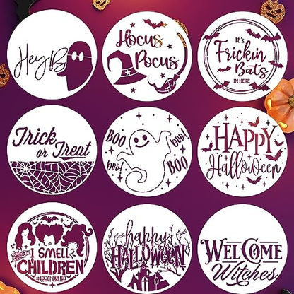 Halloween Stencils for Painting on Wood 12inch Round Halloween Stencil (9 Count)
