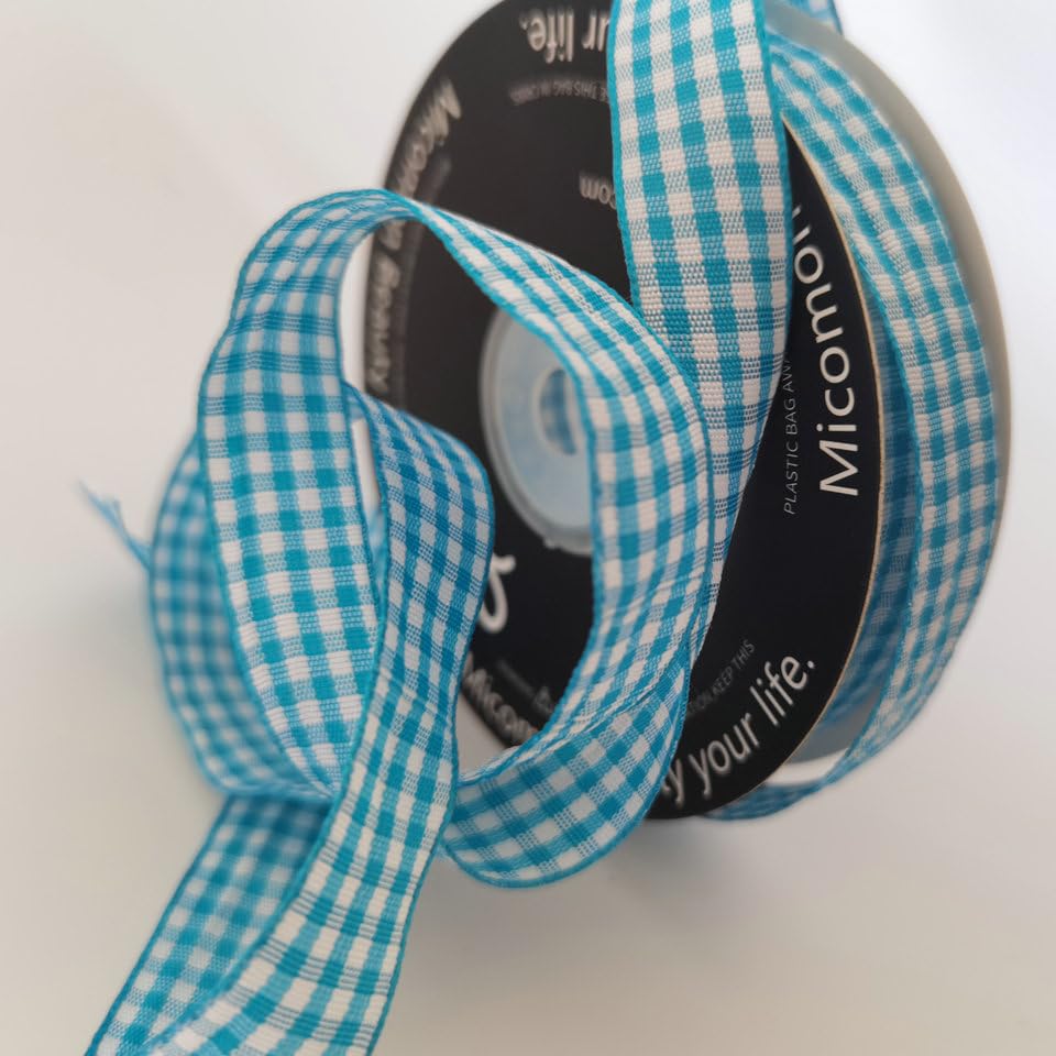 Vivid Blue and White Woven Edge Plaid Ribbon 100% Polyester Gingham Ribbon 25 Yards Each Roll (75 Foot)