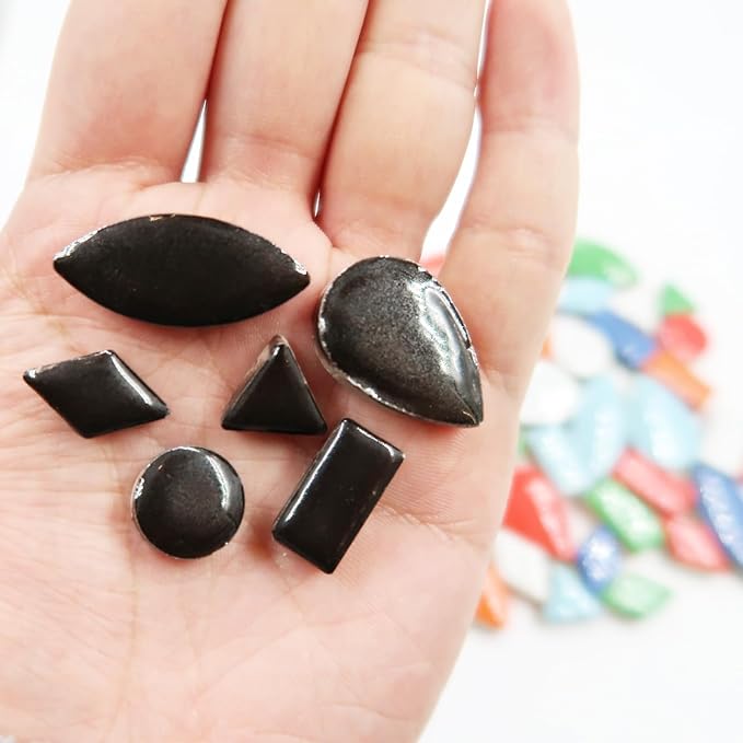 Black Triangle Ceramic Mosaic Tiles for Crafts Bulk, 150 Pieces Mosaic Ceramic Tile Supplies, Small Trianglar Mosaic Pieces for DIY Mosaic Vases Cups Photo Frame Material Supplies