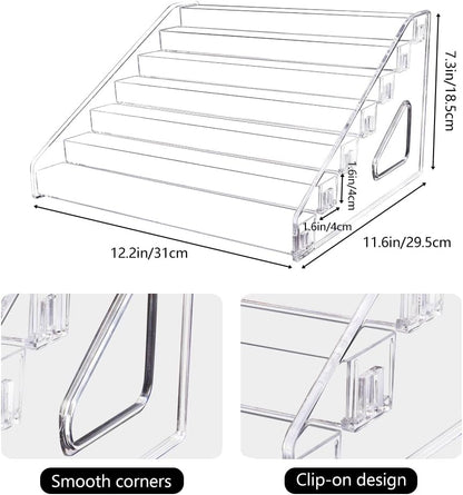 Trading Card Display Stand, 7-Tier Greeting Card Display Stand, 12 in Acrylic Portable Versatile Display Rack Holder for Graded Cards, PSA Cards,Sports Cards, Business Cards (1 Pack)