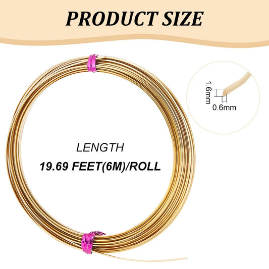 BENECREAT 19.6 Feet 22 Gauge Half Round Copper Wire 1.6mm Wide Brass Craft Wire, Jewelry Beading Wire for Earring Necklace Jewelry Making, Wire Wrapping,DIY Arts