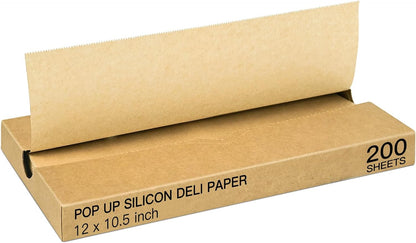 Precut POP UP Deli Paper Sheet Pack of 200, Interfolded Heavy Paper for Food Wrap and Serving (12" x 10-1/2", Kraft）