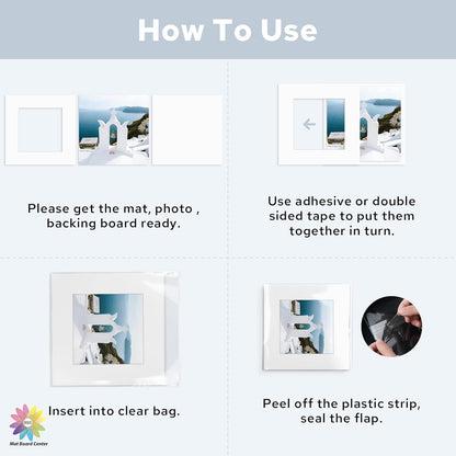 Mat Board Center, Pack of 25, 12x12 for 8x8 White Mat Kit - Acid Free, 4-ply Thickness, White Core - Includes Backing Boards and Clear Bags - for Pictures, Photos, Framing