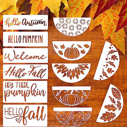 Fall Stencils for Painting on Wood Half Circle Stencils for Crafts Reusable (13 Count)
